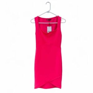 NWT ZARA Hot Pink Bodycon Dress Asymmetrical Hem Size S